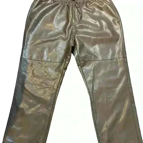 Dex Womens Faux Leather Elastic  Waistband Drawstring Pull-On Pants Brown NWT - Picture 2 of 3